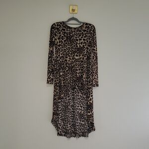 Leopard Print Long Sleeve Tunic Top Women Small High Low Ruffle Mobwife Office